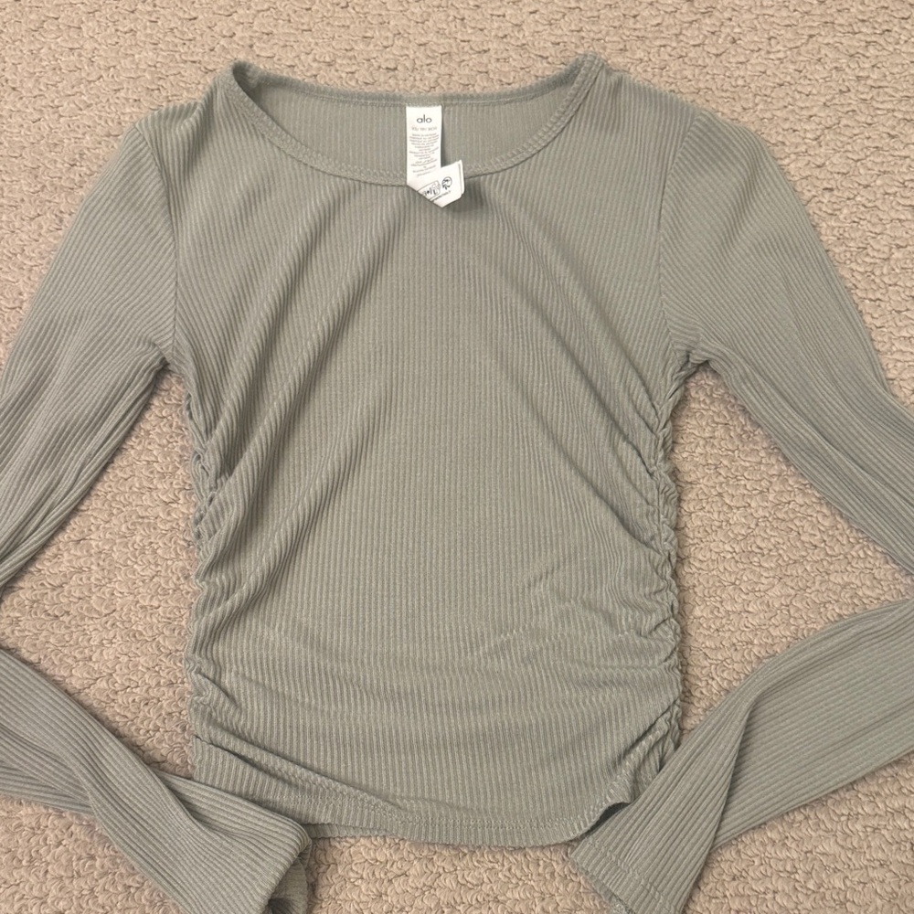 ALO Yoga light green Gather Ribbed Long Sleeve Tee